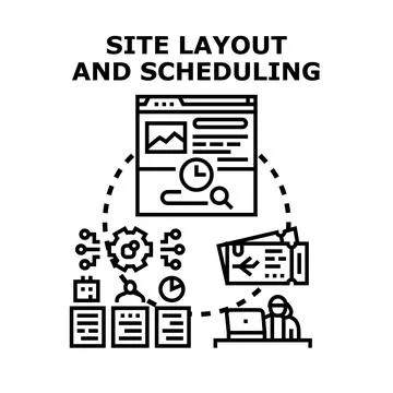 Site layout and scheduling managing project development Stock Illustration