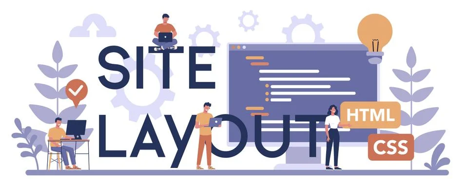 Site layout typographic header concept. Website constructing. Process イラスト素材