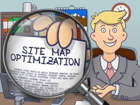 Site Map Optimization through Magnifying Glass. Doodle Concept Stock Illustration