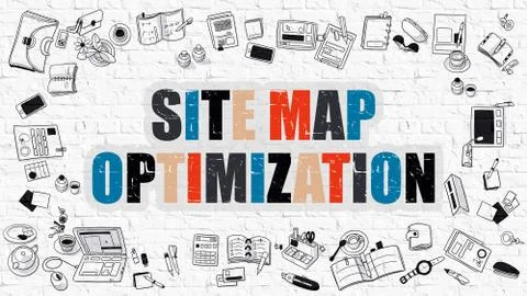 Site Map Optimization on White Brick Wall Illustrazione stock