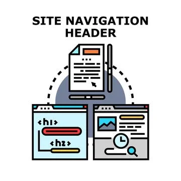 Site navigation header exploring web design architecture Ilustración de archivo