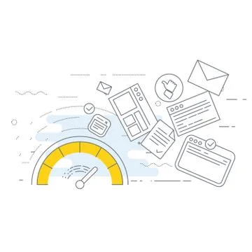 Site performance optimization icon - spedometer and flying windows Stock Illustration