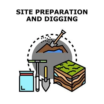 Site preparation and digging process icon concept Stock Illustration
