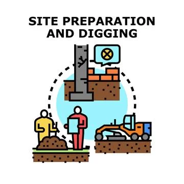 Site preparation and digging work process icon concept イラスト素材