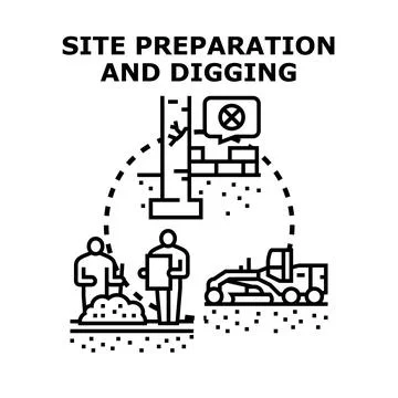 Site preparation and digging work process icon concept Stock Illustration