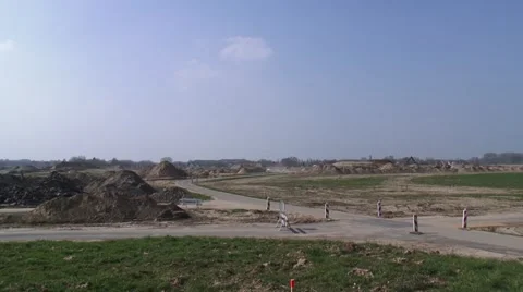 Site preparation and infrastructure in river foreland Stock Footage 49655879