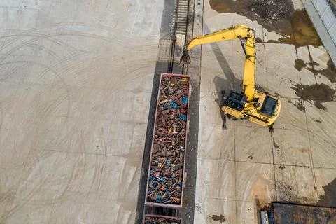 Site for receiving and processing scrap metal top view. Stock Photos