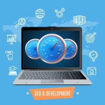 Site Speed Test Concept Seo and Development. Vector Illustrazione stock
