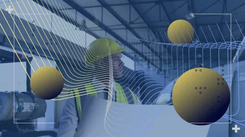 Site supervisor scanning blueprint for construction, causing overlays partly Stock Footage 331833529
