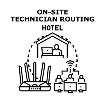 On site technician routing hotel network support Stock Illustration