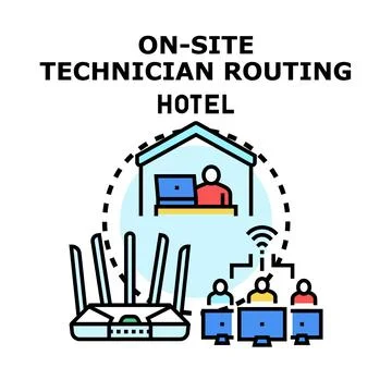 On site technician routing hotel network support Stock Illustration