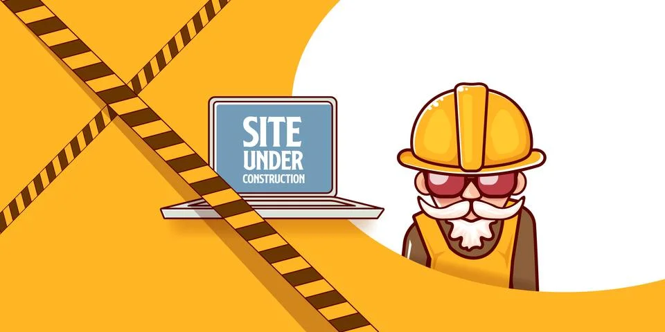 Site under construction orange web landing page design concept with funny worker イラスト素材