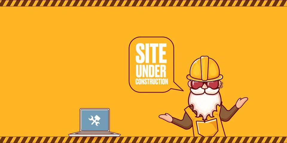 Site under construction orange web landing page design concept with funny worker イラスト素材