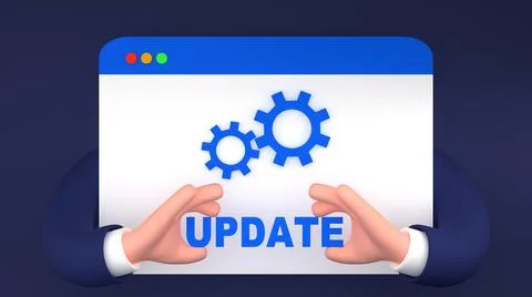 Site update concept. Website with gears and human hands holding update text.  Stock Illustration