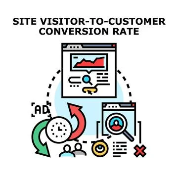 Site visitor to customer converting rate concept illustration Stock Illustration