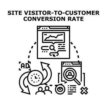 Site visitor to customer converting rate concept illustration Stock Illustration