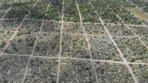 Sites sections of cemetery are divided by road. Old Christian graveyard  Video stock 143845207
