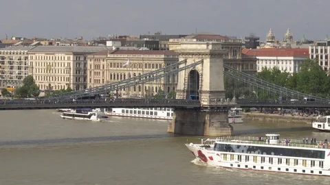 Siteseeing boat under Chain Bridge Budapest Hungary Stock Footage 78579562