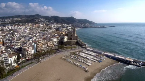 Sitges. Aerial view Stock Footage 86380480