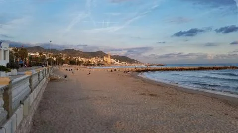Sitges beach sunset Stock Photos