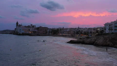 Sitget sunset barcelona spain Vídeo Stock 115634068