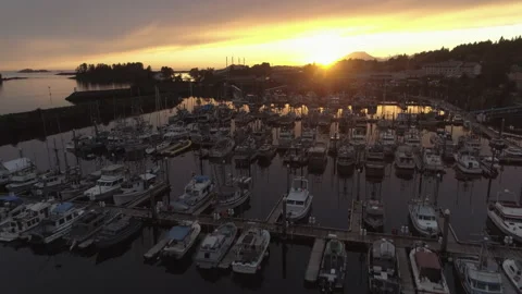 Sitka Alaska forward pan over marina at sunset Stock Footage 213851372