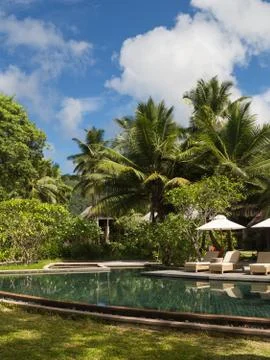 Sitting area by the pool Stock Photos