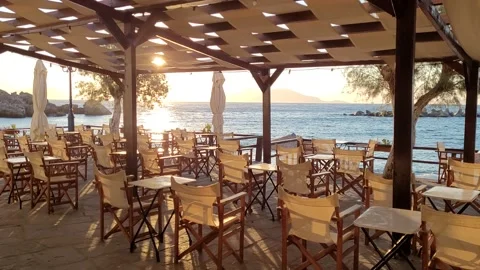 Sitting area under a canopy of restaurant Video stock 169406424