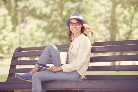 Sitting on the bench. Stock Photos