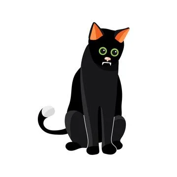Sitting black cat vector character illustration spooky halloween animal with Stock Illustration