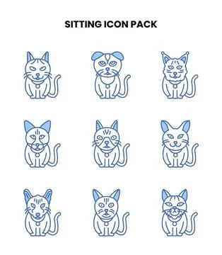 Sitting Blue Color Vector Icons Pack Stock Illustration