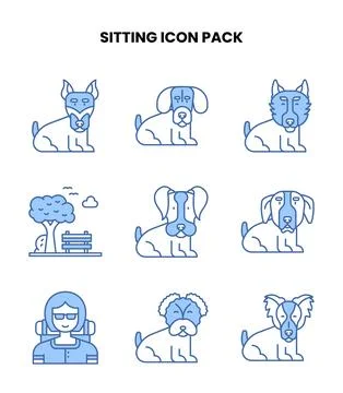 Sitting Blue Vector Icons Pack Stock Illustration