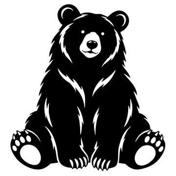 Sitting Brown Bear with Large Paws Silhouette Stock Illustration