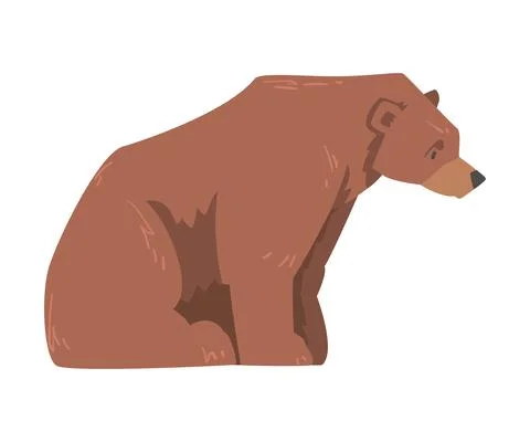 Sitting Brown Bear, Side View, Large Wild Predator Mammal Animal Cartoon Vector Stock Illustration