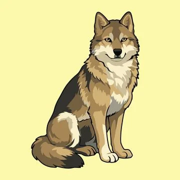 Sitting Brown Wolf in Flat Design Vector Illustration Stock Illustration