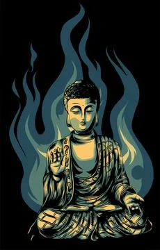 Sitting Buddha on black background. Vector illustration. Stock-Illustration