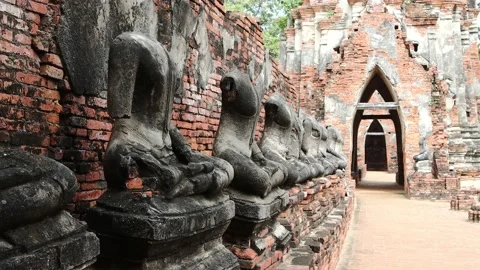 Sitting Buddha image on cement, Built in modern history in Ayutthaya, Thailand Stock Footage 141450776