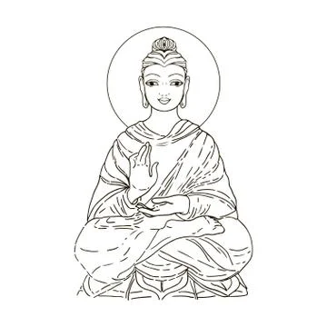 Sitting Buddha isolated on white. Esoteric vintage vector illustration. India Stock Illustration