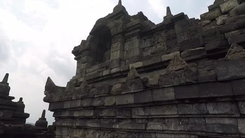 Sitting Buddha Statue, Temple Terrace Wall, Borobudur, Java, Indonesia Stock Footage 244444971