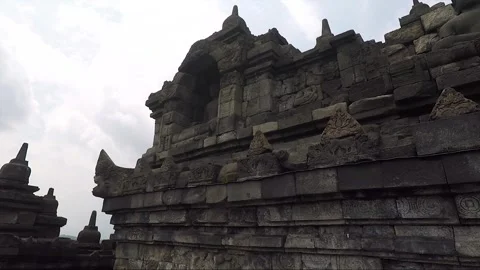 Sitting Buddha Statue, Temple Terrace Wall, Borobudur, Java, Indonesia Stock Footage 244444973
