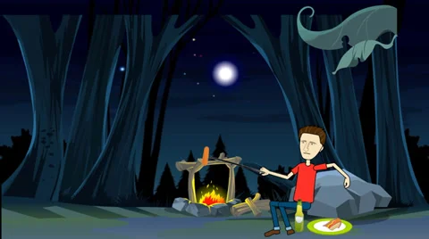 Sitting at the Campfire (Animation + Looping) Stock Footage 35431137