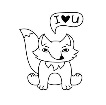 Sitting cartoon fox with bubble I love you. Stock Illustration