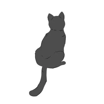 Sitting cat back view. Hand drawn cat silhouette. Vector illustration Stockillustratie