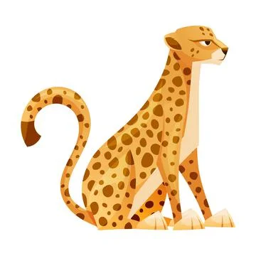 Sitting Cheetah as African Large Cat with Long Tail and Black Spots on Coat Illustrazione stock