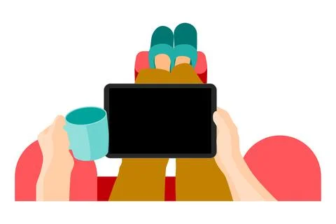 Sitting On Couch With Tablet Vector Stock Illustration