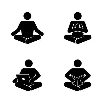Sitting cross legged activities icon set, flat vector illustration. Stock Illustration
