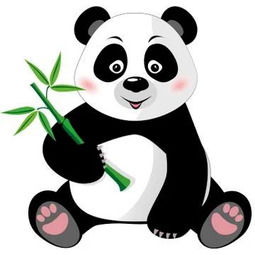 Sitting cute panda with bamboo isolated on white Stock Illustration