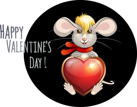 Sitting  cute rat holding a heart Happy Valentine's Day illustration Stock Illustration