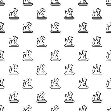 Sitting dog outlined in seamless linear pattern Stock Illustration