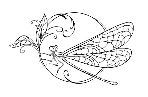Sitting dragonfly in circle Stock Illustration